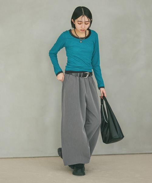 PAGEBOY(ページボーイ)の「フェイクレイヤードカットロングスリーブ/レイヤードトップス(Tシャツ/カットソー・レディース・ブラック/グレー/オフホワイト/ブルーグリーン・FREE)」の21枚目の写真