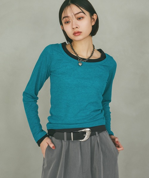 PAGEBOY(ページボーイ)の「フェイクレイヤードカットロングスリーブ/レイヤードトップス(Tシャツ/カットソー・レディース・ブラック/グレー/オフホワイト/ブルーグリーン・FREE)」の18枚目の写真