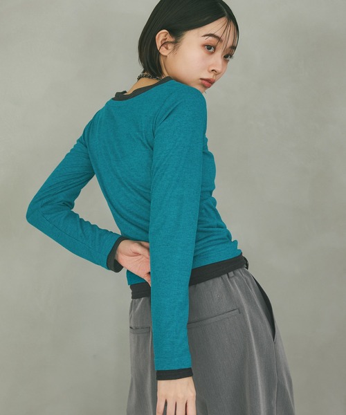 PAGEBOY(ページボーイ)の「フェイクレイヤードカットロングスリーブ/レイヤードトップス(Tシャツ/カットソー・レディース・ブラック/グレー/オフホワイト/ブルーグリーン・FREE)」の16枚目の写真