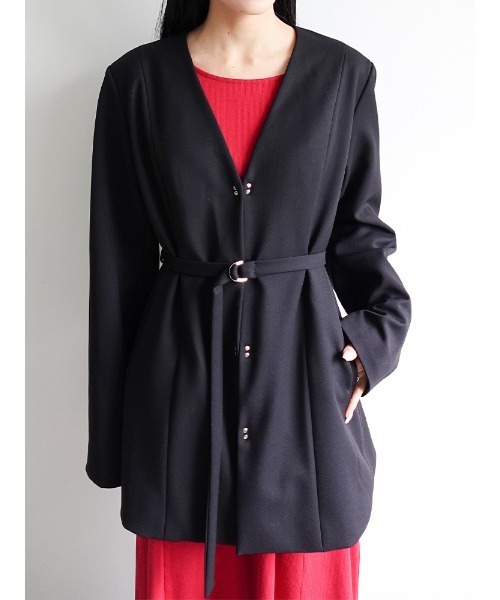 sahara(サハラ)の「2way Slit Sleeve Belted Jacket/2ウェイスリットスリーブベルティドジャケット(ノーカラージャケット・レディース・ブラック/ブラウン/グレー・FREE)」の14枚目の写真