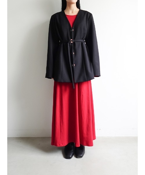 sahara(サハラ)の「2way Slit Sleeve Belted Jacket/2ウェイスリットスリーブベルティドジャケット(ノーカラージャケット・レディース・ブラック/ブラウン/グレー・FREE)」の16枚目の写真