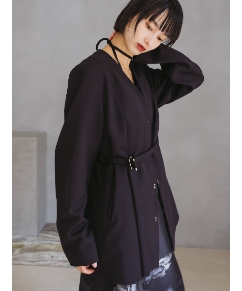 sahara(サハラ)の「2way Slit Sleeve Belted Jacket/2ウェイスリットスリーブベルティドジャケット(ノーカラージャケット・レディース・ブラック/ブラウン/グレー・FREE)」の6枚目の写真