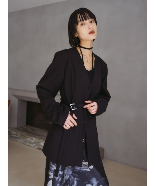 sahara(サハラ)の「2way Slit Sleeve Belted Jacket/2ウェイスリットスリーブベルティドジャケット(ノーカラージャケット・レディース・ブラック/ブラウン/グレー・FREE)」の7枚目の写真