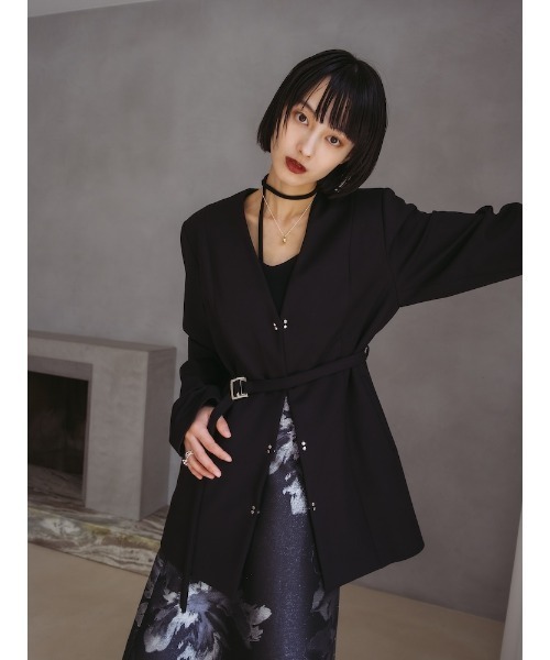 sahara(サハラ)の「2way Slit Sleeve Belted Jacket/2ウェイスリットスリーブベルティドジャケット(ノーカラージャケット・レディース・ブラック/ブラウン/グレー・FREE)」の8枚目の写真