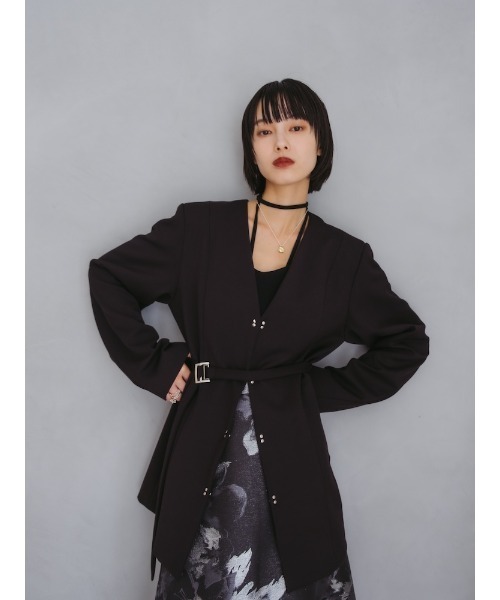 sahara(サハラ)の「2way Slit Sleeve Belted Jacket/2ウェイスリットスリーブベルティドジャケット(ノーカラージャケット・レディース・ブラック/ブラウン/グレー・FREE)」の10枚目の写真