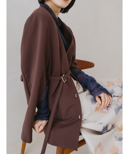 sahara(サハラ)の「2way Slit Sleeve Belted Jacket/2ウェイスリットスリーブベルティドジャケット(ノーカラージャケット・レディース・ブラック/ブラウン/グレー・FREE)」の22枚目の写真