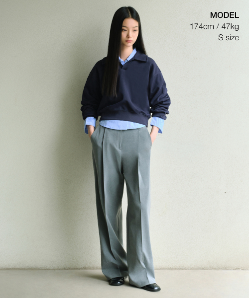 MUSINSA STANDARD WOMAN（ムシンサスタンダードウーマン）の「ウィメンズダブルニットカラー スウェットシャツ [ネイビー]（スウェット・レディース・その他・SMALL/MEDIUM/LARGE/X-SMALL）」の2枚目の写真