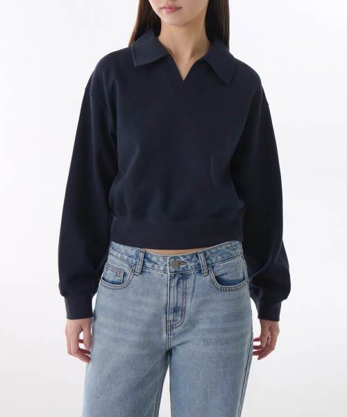 MUSINSA STANDARD WOMAN（ムシンサスタンダードウーマン）の「ウィメンズダブルニットカラー スウェットシャツ [ネイビー]（スウェット・レディース・その他・SMALL/MEDIUM/LARGE/X-SMALL）」の3枚目の写真