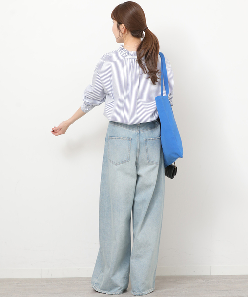 JOURNAL STANDARD relume（ジャーナルスタンダード　レリューム）の「ハイカウントストライプスタンドカラー2way（シャツ/ブラウス・レディース・ホワイト系その他/サックスブルー・FREE）」の6枚目の写真