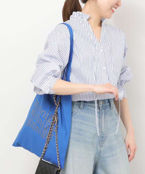 JOURNAL STANDARD relume（ジャーナルスタンダード　レリューム）の「ハイカウントストライプスタンドカラー2way（シャツ/ブラウス・レディース・ホワイト系その他/サックスブルー・FREE）」の10枚目の写真