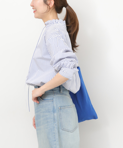 JOURNAL STANDARD relume（ジャーナルスタンダード　レリューム）の「ハイカウントストライプスタンドカラー2way（シャツ/ブラウス・レディース・ホワイト系その他/サックスブルー・FREE）」の11枚目の写真