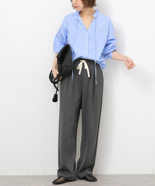 JOURNAL STANDARD relume（ジャーナルスタンダード　レリューム）の「ハイカウントストライプスタンドカラー2way（シャツ/ブラウス・レディース・ホワイト系その他/サックスブルー・FREE）」の13枚目の写真