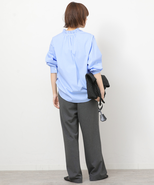 JOURNAL STANDARD relume（ジャーナルスタンダード　レリューム）の「ハイカウントストライプスタンドカラー2way（シャツ/ブラウス・レディース・ホワイト系その他/サックスブルー・FREE）」の15枚目の写真