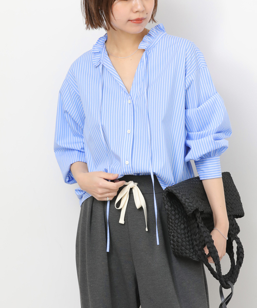 JOURNAL STANDARD relume（ジャーナルスタンダード　レリューム）の「ハイカウントストライプスタンドカラー2way（シャツ/ブラウス・レディース・ホワイト系その他/サックスブルー・FREE）」の17枚目の写真