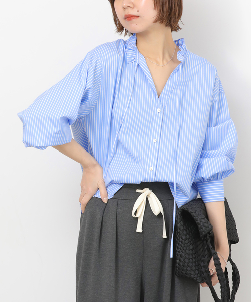 JOURNAL STANDARD relume（ジャーナルスタンダード　レリューム）の「ハイカウントストライプスタンドカラー2way（シャツ/ブラウス・レディース・ホワイト系その他/サックスブルー・FREE）」の18枚目の写真