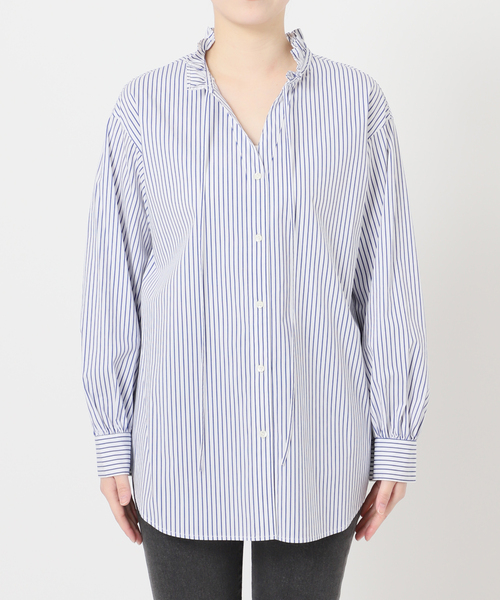 JOURNAL STANDARD relume（ジャーナルスタンダード　レリューム）の「ハイカウントストライプスタンドカラー2way（シャツ/ブラウス・レディース・ホワイト系その他/サックスブルー・FREE）」の21枚目の写真
