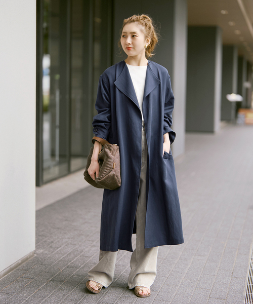 Spick & Span（スピックアンドスパン）の「ノーカラーコート（ノーカラーコート・レディース・ネイビー/ベージュ・38/36）」の4枚目の写真