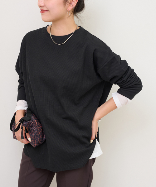 JOURNAL STANDARD relume（ジャーナルスタンダード　レリューム）の「《追加2》TCワッフルオーバーサイズロングスリーブTシャツ（Tシャツ/カットソー・レディース・ブラック/ホワイト/ストーン/チョコ・FREE）」の10枚目の写真