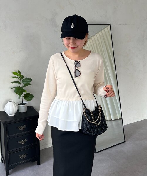 prose verse（プロズヴェール）の「【MOMO】裾フリルドッキングトップス（Tシャツ/カットソー・レディース・ピンク/オフホワイト/ブラック系その他/ブラック/アイボリー・MEDIUM/LARGE）」の13枚目の写真