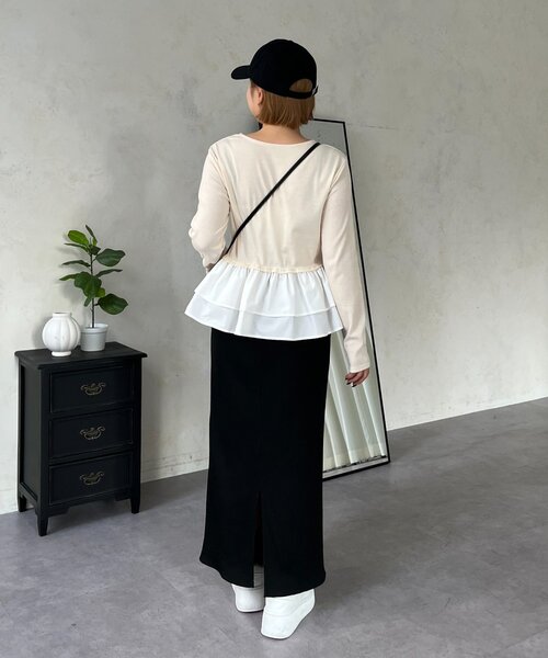 prose verse（プロズヴェール）の「【MOMO】裾フリルドッキングトップス（Tシャツ/カットソー・レディース・ピンク/オフホワイト/ブラック系その他/ブラック/アイボリー・MEDIUM/LARGE）」の19枚目の写真