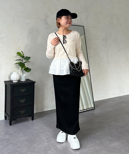 prose verse（プロズヴェール）の「【MOMO】裾フリルドッキングトップス（Tシャツ/カットソー・レディース・ピンク/オフホワイト/ブラック系その他/ブラック/アイボリー・MEDIUM/LARGE）」の22枚目の写真