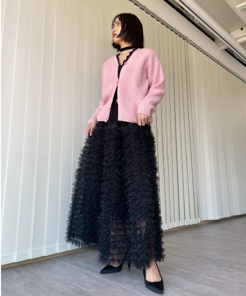 AMAIL（アマイル）の「Ribbed Cardigan（カーディガン/ボレロ・レディース・ピンク/ダークグレー・FREE）」の8枚目の写真