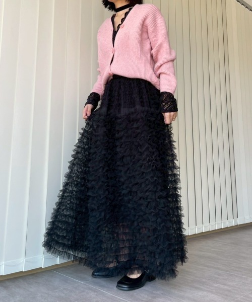 AMAIL（アマイル）の「Ribbed Cardigan（カーディガン/ボレロ・レディース・ピンク/ダークグレー・FREE）」の9枚目の写真