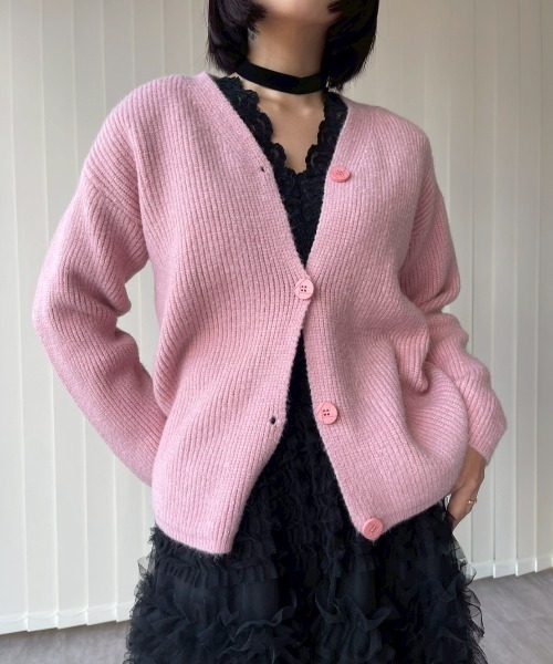 AMAIL（アマイル）の「Ribbed Cardigan（カーディガン/ボレロ・レディース・ピンク/ダークグレー・FREE）」の3枚目の写真