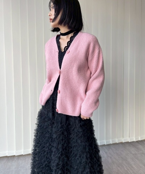 AMAIL（アマイル）の「Ribbed Cardigan（カーディガン/ボレロ・レディース・ピンク/ダークグレー・FREE）」の5枚目の写真