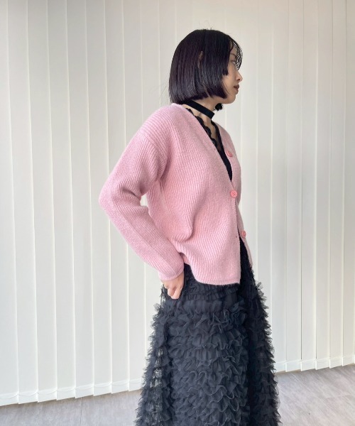 AMAIL（アマイル）の「Ribbed Cardigan（カーディガン/ボレロ・レディース・ピンク/ダークグレー・FREE）」の6枚目の写真