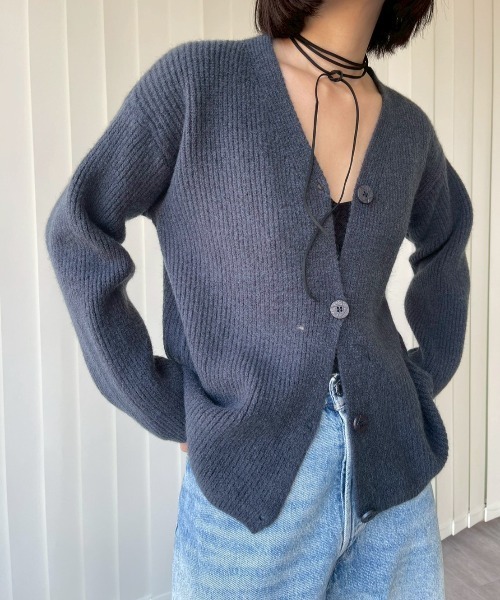 AMAIL（アマイル）の「Ribbed Cardigan（カーディガン/ボレロ・レディース・ピンク/ダークグレー・FREE）」の10枚目の写真