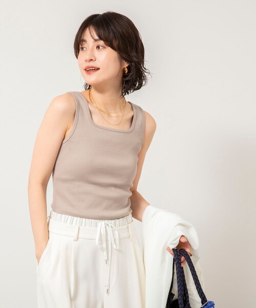 NOLLEY’S Sophi（ノーリーズソフィ）の「2WAYベアテレコタンクトプ（タンクトップ・レディース・ホワイト/ブラック/グレイッシュベージュ・FREE）」の9枚目の写真