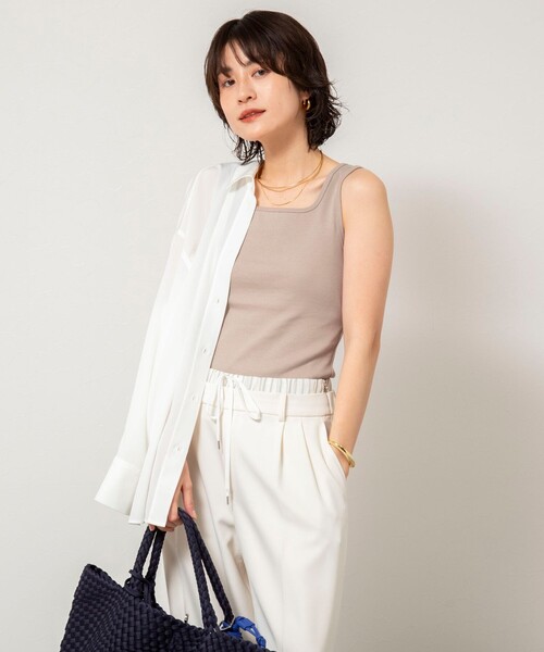 NOLLEY’S Sophi（ノーリーズソフィ）の「2WAYベアテレコタンクトプ（タンクトップ・レディース・ホワイト/ブラック/グレイッシュベージュ・FREE）」の11枚目の写真