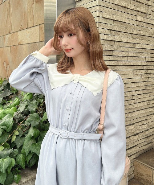 F i.n.t(フィント)の「ビッグリボンクレリック衿ワンピース(ワンピース・レディース・ライトブルー/ネイビー・FREE)」の17枚目の写真