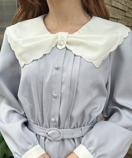 F i.n.t(フィント)の「ビッグリボンクレリック衿ワンピース(ワンピース・レディース・ライトブルー/ネイビー・FREE)」の20枚目の写真