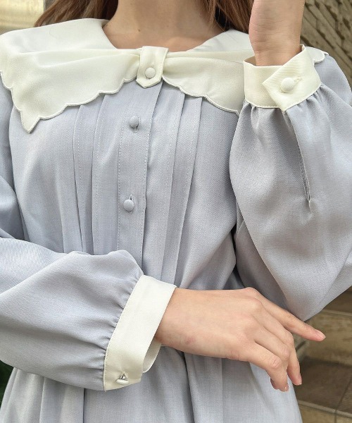 F i.n.t(フィント)の「ビッグリボンクレリック衿ワンピース(ワンピース・レディース・ライトブルー/ネイビー・FREE)」の22枚目の写真