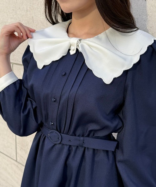 F i.n.t(フィント)の「ビッグリボンクレリック衿ワンピース(ワンピース・レディース・ライトブルー/ネイビー・FREE)」の16枚目の写真