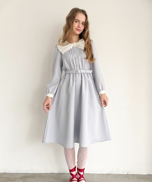 F i.n.t(フィント)の「ビッグリボンクレリック衿ワンピース(ワンピース・レディース・ライトブルー/ネイビー・FREE)」の11枚目の写真