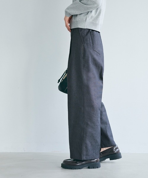 coca（coca）（コカ）の「デニムライクワイドパンツ（スラックス・レディース・ブラック/ブルー・S/M/L）」の4枚目の写真