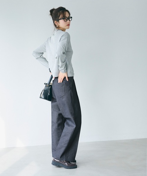 coca（coca）（コカ）の「デニムライクワイドパンツ（スラックス・レディース・ブラック/ブルー・S/M/L）」の5枚目の写真