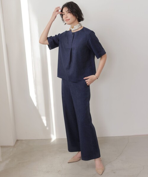 J.PRESS(ジェイプレス)の「【セット着用可】リネンバイオシャンブレー ブラウス(シャツ/ブラウス・レディース・ネイビー系/ベージュ系/ブラウン系・T15/T13)」の4枚目の写真