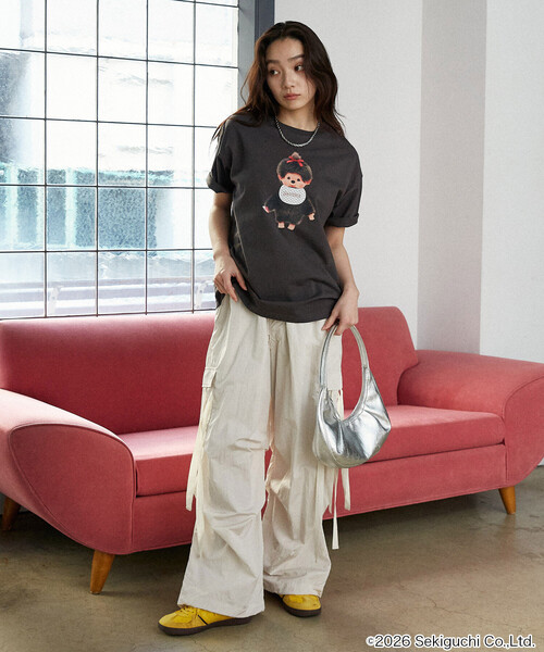 PUBLUX（パブリュクス）の「PUBLUX/パブリュクス モンチッチ 異素材ドッキング Tシャツ　限定展開（Tシャツ/カットソー・レディース・ライトグレー/チャコールグレー/ネイビー/オフホワイト・ﾌﾘ-）」の7枚目の写真
