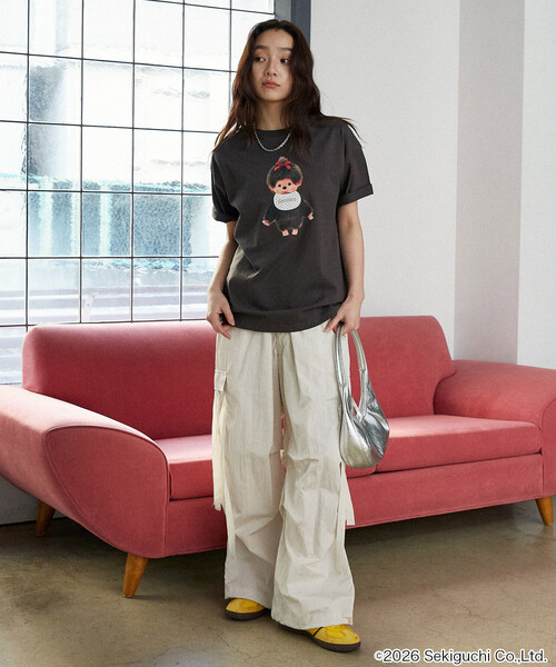 PUBLUX（パブリュクス）の「PUBLUX/パブリュクス モンチッチ 異素材ドッキング Tシャツ　限定展開（Tシャツ/カットソー・レディース・ライトグレー/チャコールグレー/ネイビー/オフホワイト・ﾌﾘ-）」の11枚目の写真