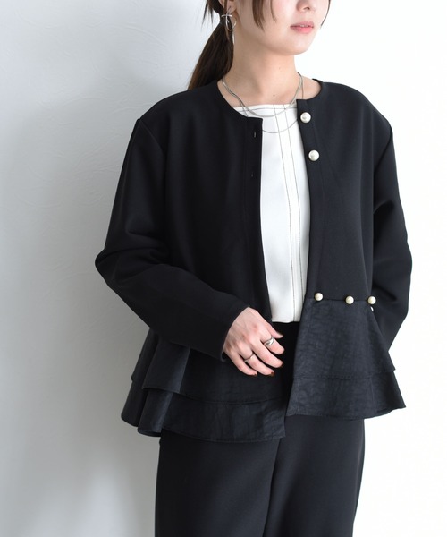 Eimee Law（エイミーロウ）の「パール付きペプラムボンディングジャケット（サロペット/オーバーオール・レディース・ブラック・FREE）」の6枚目の写真