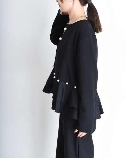 Eimee Law（エイミーロウ）の「パール付きペプラムボンディングジャケット（サロペット/オーバーオール・レディース・ブラック・FREE）」の7枚目の写真