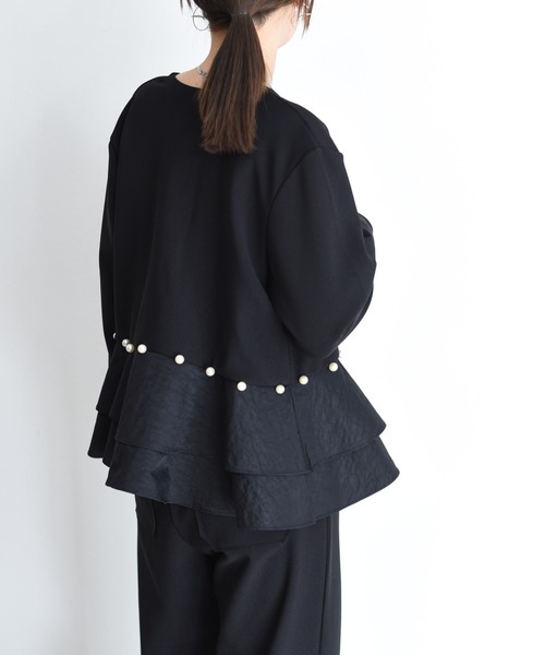 Eimee Law（エイミーロウ）の「パール付きペプラムボンディングジャケット（サロペット/オーバーオール・レディース・ブラック・FREE）」の9枚目の写真