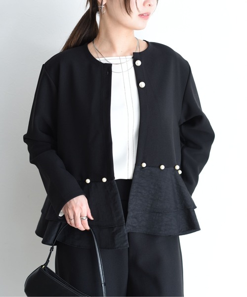 Eimee Law（エイミーロウ）の「パール付きペプラムボンディングジャケット（サロペット/オーバーオール・レディース・ブラック・FREE）」の11枚目の写真