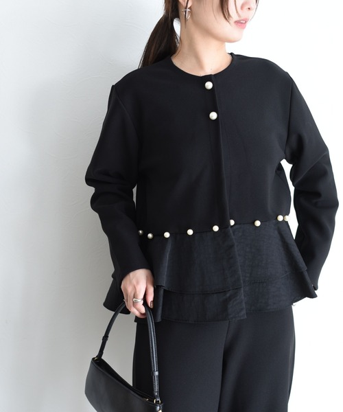 Eimee Law（エイミーロウ）の「パール付きペプラムボンディングジャケット（サロペット/オーバーオール・レディース・ブラック・FREE）」の12枚目の写真