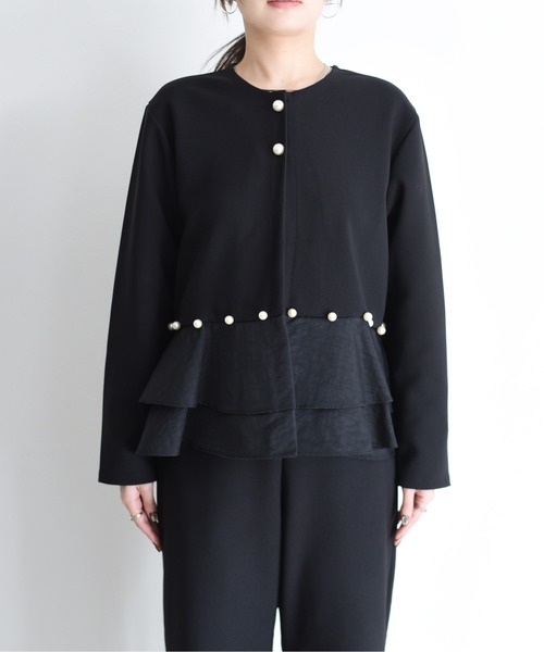 Eimee Law（エイミーロウ）の「パール付きペプラムボンディングジャケット（サロペット/オーバーオール・レディース・ブラック・FREE）」の13枚目の写真