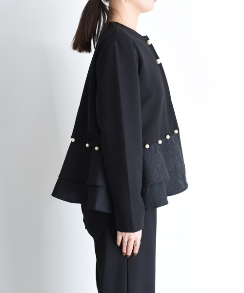 Eimee Law（エイミーロウ）の「パール付きペプラムボンディングジャケット（サロペット/オーバーオール・レディース・ブラック・FREE）」の14枚目の写真